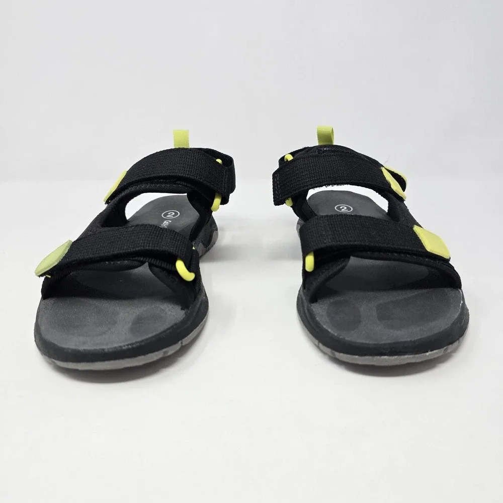 Cat & Jack Boys Black Lime Green Athletic Strappy Sandals Size 2 077043556